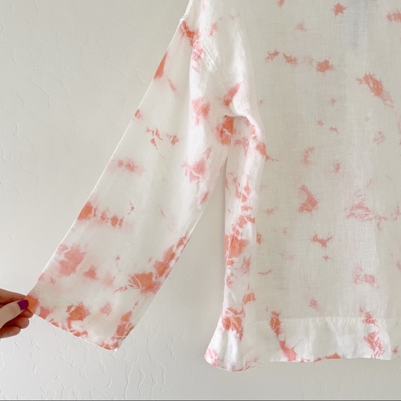 Rachel Zoe Tie Dye 100% Linen Top Pink - Picture 7 of 10